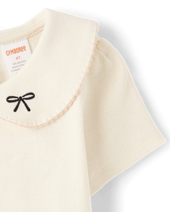Girls Embroidered Bow Peter Pan Top - Petit Paris