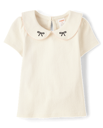 Girls Embroidered Bow Peter Pan Top - Petit Paris
