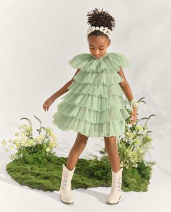 Girls Glitter Pleated Tulle High Neck Dress - Marchesa Mini x Gymboree