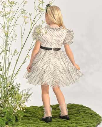 Girls Flocked Dot Bow Tulle Ruffle Dress - Marchesa Mini x Gymboree