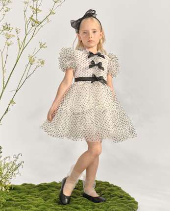 Girls Flocked Dot Bow Tulle Ruffle Dress - Marchesa Mini x Gymboree