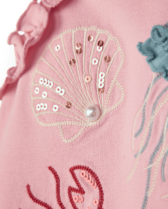 Girls Embroidered Sea Creature Ruffle Tank Top - Driftwood Bay