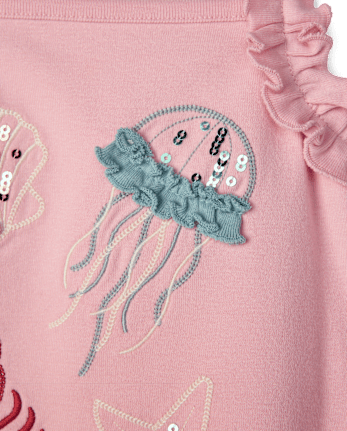 Girls Embroidered Sea Creature Ruffle Tank Top - Driftwood Bay