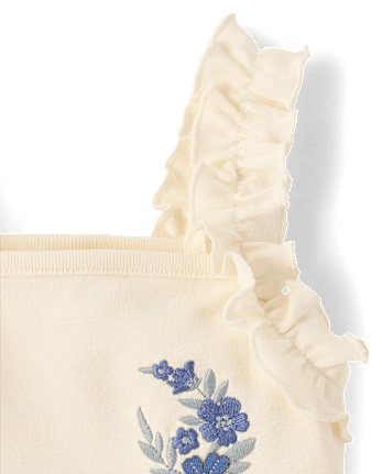 Girls Embroidered Sea Creature Ruffle Tank Top - Driftwood Bay