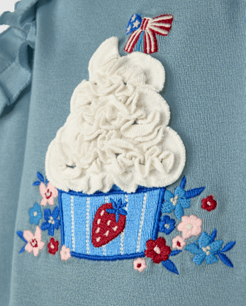 Girls Embroidered Cupcake Ruffle Tank Top - Nantucket Charm