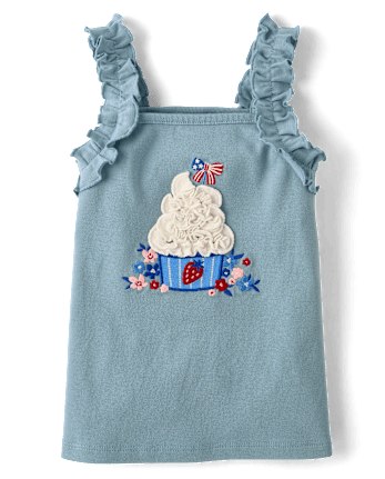 Girls Embroidered Cupcake Ruffle Tank Top - Nantucket Charm