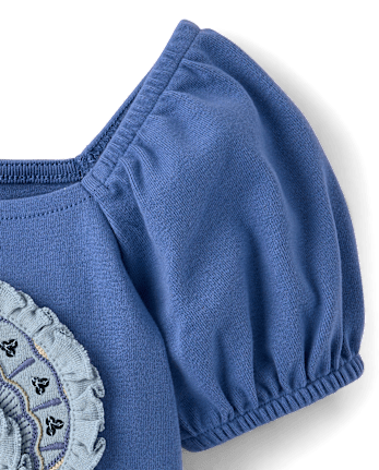 Girls Embroidered Floral Puff Sleeve Top - Driftwood Bay