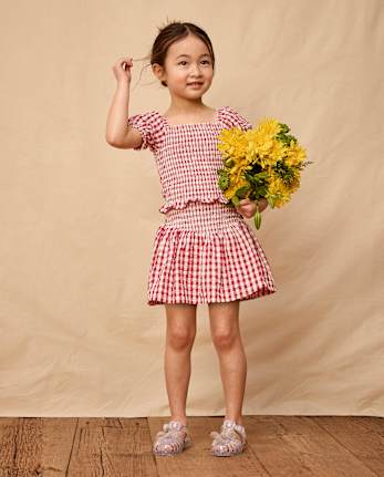 Girls Gingham Seersucker V-Waist Skort - Nantucket Charm