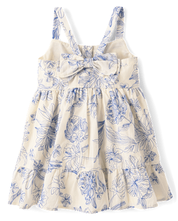 Girls Embroidered Floral Bow Button Front Dress - Driftwood Bay