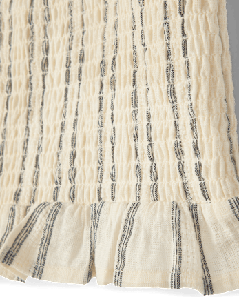 Girls Striped Textured Smocked Bow Shoulder Tank Top - Driftwood Bay