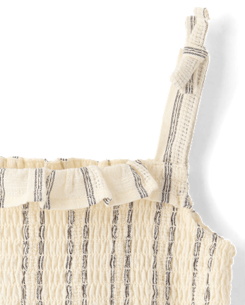 Girls Striped Textured Smocked Bow Shoulder Tank Top - Driftwood Bay