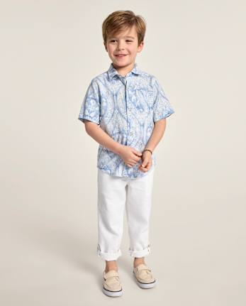 Boys Matching Family Paisley Linen-Blend Button Up Shirt - Linen Edit