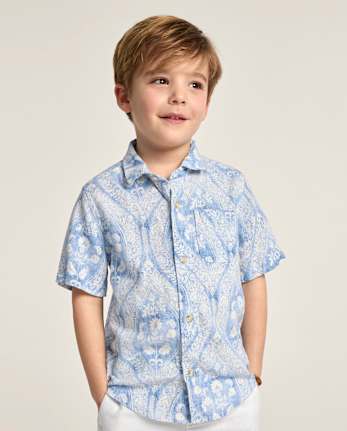 Boys Matching Family Paisley Linen-Blend Button Up Shirt - Linen Edit