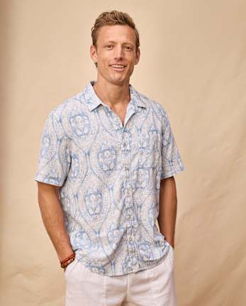 Mens Matching Family Paisley Linen-Blend Button Up Shirt - Linen Edit