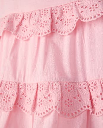 Girls Embroidered Eyelet Clip Dot Ruffle Dress - Driftwood Bay