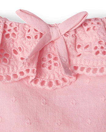 Girls Embroidered Eyelet Clip Dot Ruffle Dress - Driftwood Bay