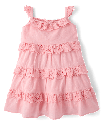 Girls Embroidered Eyelet Clip Dot Ruffle Dress - Driftwood Bay