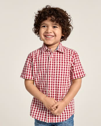 Boys Gingham Seersucker Button Up Shirt - Nantucket Charm