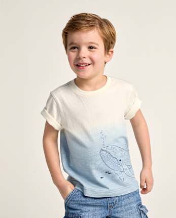 Boys Dip Dye Embroidered Whale Top - Driftwood Bay