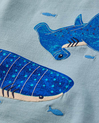 Boys Embroidered Shark Top - Driftwood Bay