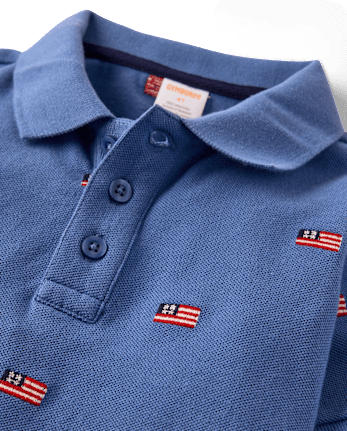 Kids Embroidered Flag Soft Pique Polo - Nantucket Charm