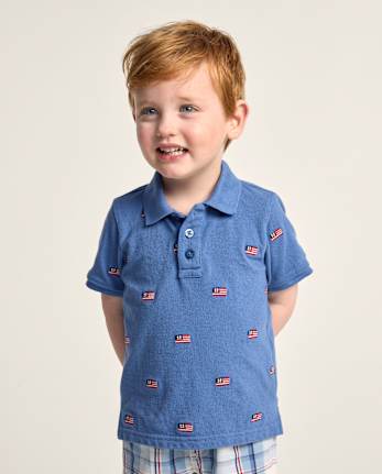 Kids Embroidered Flag Soft Pique Polo - Nantucket Charm