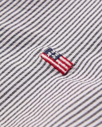 Boys Embroidered Flag Seersucker Swim Trunks - Swim Shop