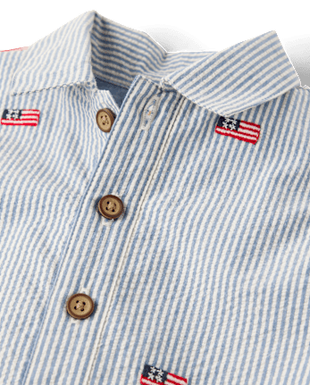 Baby Boys Embroidered Flag Seersucker Romper - Nantucket Charm