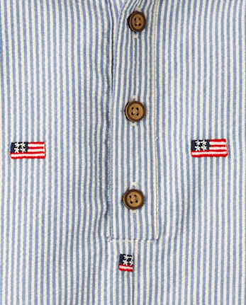 Baby Boys Embroidered Flag Seersucker Romper - Nantucket Charm