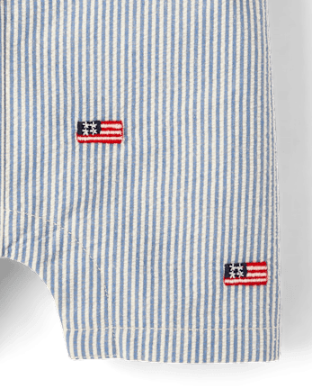 Baby Boys Embroidered Flag Seersucker Romper - Nantucket Charm