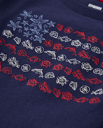 Boys Embroidered Sea Creature Flag Top - Nantucket Charm