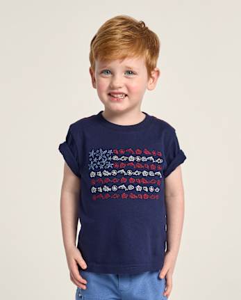 Boys Embroidered Sea Creature Flag Top - Nantucket Charm