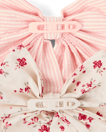 Girls Floral Ruffle Bow Hair Clip 2-Pack - Nantucket Charm