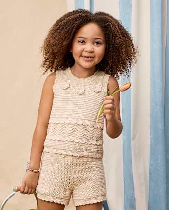 Girls Crochet Floral Scalloped Tank Top - Driftwood Bay