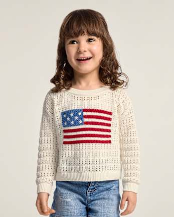 Girls Crochet Flag Sweater - Nantucket Charm