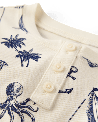 Boys Coastal Toile Snug Fit Cotton Henley Pajamas - Gymmies