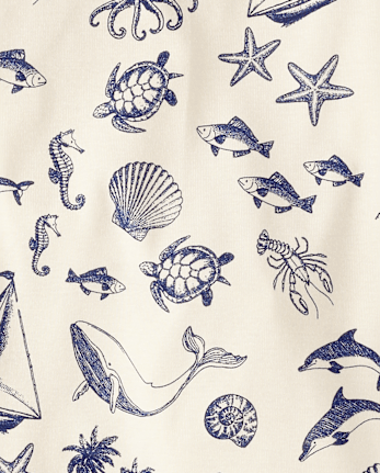 Boys Coastal Toile Snug Fit Cotton Henley Pajamas - Gymmies