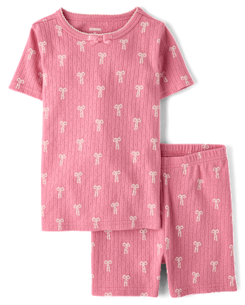 Girls Bow Snug Fit Pointelle Pajamas - Gymmies