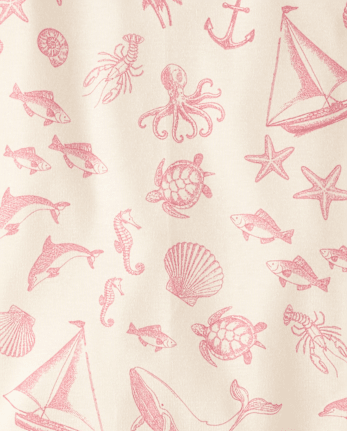 Girls Coastal Toile Snug Fit Cotton Henley Pajamas - Gymmies