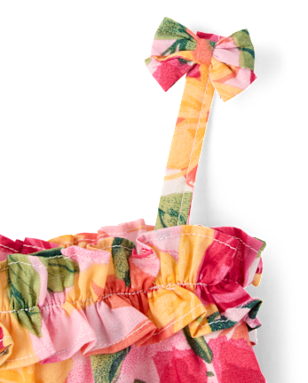 Baby Girls Floral Tassel Bow Shoulder Dress - Amalfi Coast
