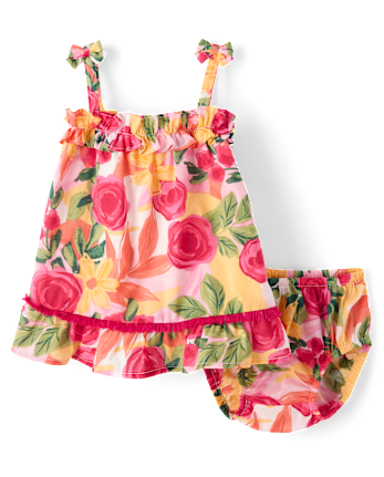 Baby Girls Floral Tassel Bow Shoulder Dress - Amalfi Coast