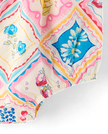 Baby Girls Tile Bow Shoulder Bubble Romper - Amalfi Coast