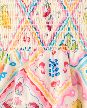 Baby Girls Tile Bow Shoulder Bubble Romper - Amalfi Coast