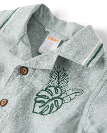 Baby Boys Embroidered  Tropical Leaf Linen-Blend 2-Piece Outfit Set - Amalfi Coast