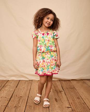 Girls Fruit Tassel Ruffle Skort - Amalfi Coast