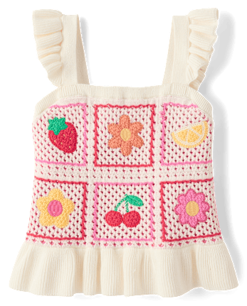 Girls Crochet Applique Fruit Peplum Tank Top - Amalfi Coast