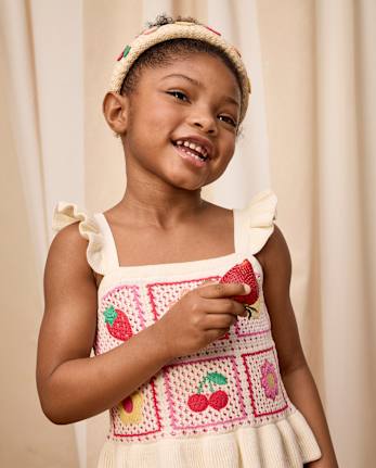 Girls Crochet Applique Fruit Peplum Tank Top - Amalfi Coast