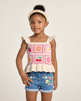 Girls Crochet Applique Fruit Peplum Tank Top - Amalfi Coast
