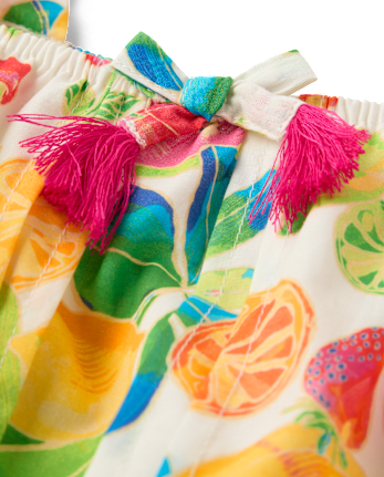 Girls Fruit Tassel Cold Shoulder Top - Amalfi Coast