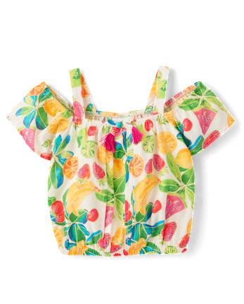 Girls Fruit Tassel Cold Shoulder Top - Amalfi Coast